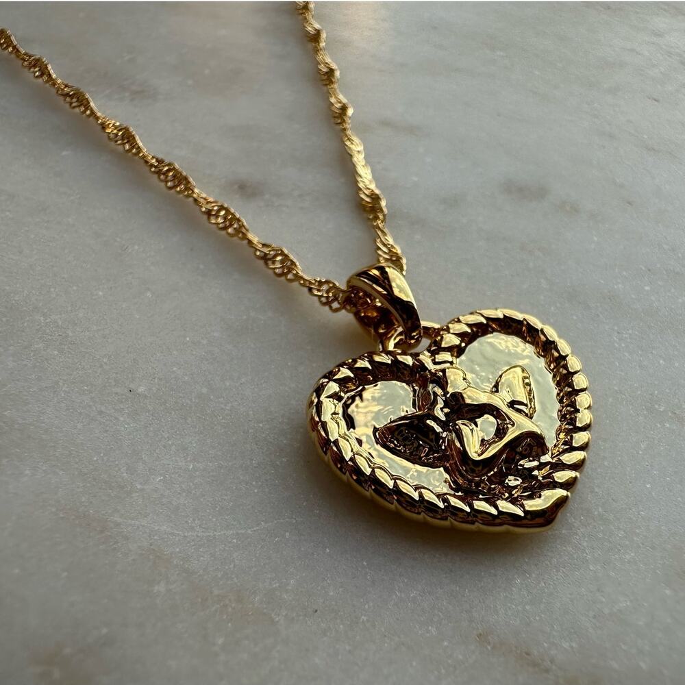 Heart Angel Brass Geometric Minimalist 18K Gold Plated Twisted Chain Necklace